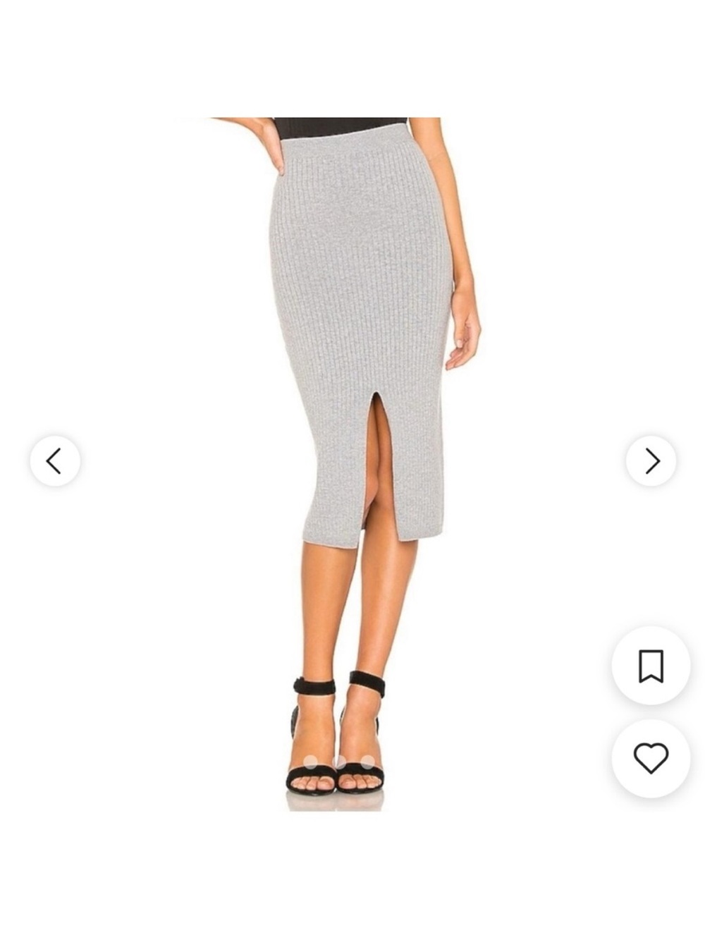 Free People Light Gray Ribbed Midi Pencil Skirt with Front Slit
